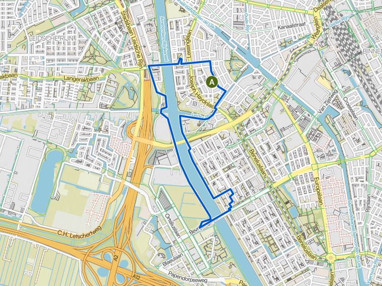 Route map Monday 10 km: Langs de kanalen (ingekort ivm warmte)